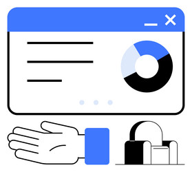business hand gesture with web interface and pie vector image