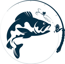 Fish Jumping with Bait and Fishing Rod Vector Image