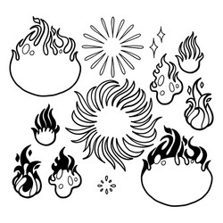 Fire flames icon set in thin line style Royalty Free Vector