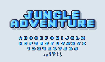 Pixel alphabet font retro 8-bit video game vector