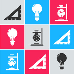 Set triangular ruler light bulb with concept vector