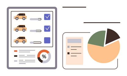 car comparison dashboard with checklist and data vector image