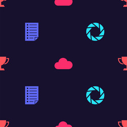 Set camera shutter document cloud and trophy cup vector