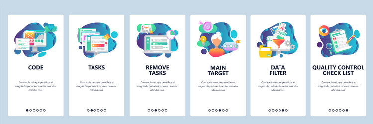 Web site onboarding screens task management vector