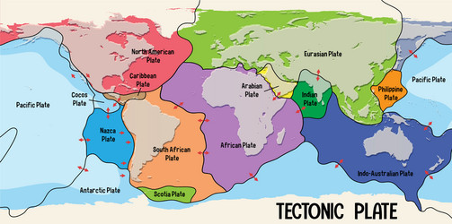 world map showing tectonic plates boundaries vector image