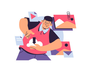 database synchronize man hold digital data storage vector image