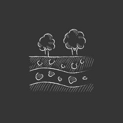 Cut of soil with different layers and trees on top vector