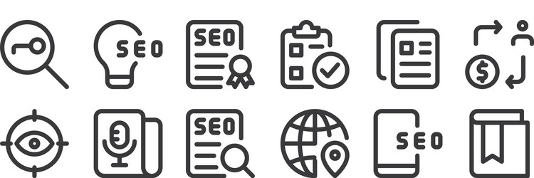 12 set linear web apps seo icons thin outline vector image