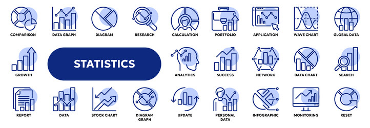 set of line icons related to statistics vector image