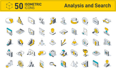 data analysis and search business icon set vector image