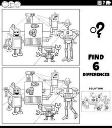 Differences educational game with robots coloring vector