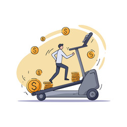 man running on treadmill with floating dollar vector image