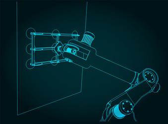 Robotic arm with vacuum gripper close-up vector