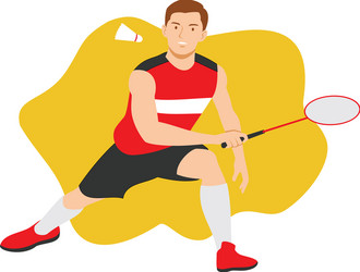 Badminton player action with racket and shuttlecoc vector