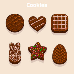 Chocolate cookies in different shapes set vector