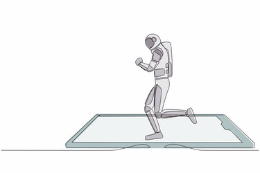 continuous one line drawing astronaut running vector