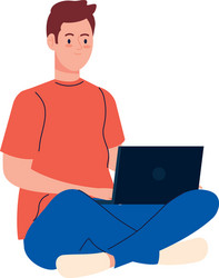 Man cartoon with laptop working design vector