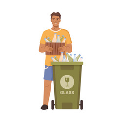 man sorting garbage collecting glass bottles vector image