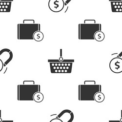 Set magnet with money shopping basket vector