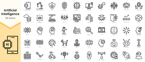 Set of artificial intelligence icons simple line vector