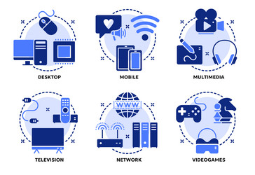 solid icons of computer devices and equipment vector image
