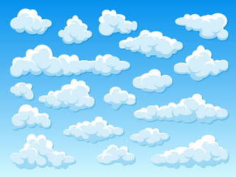 various round clouds with shadow on blue gradient vector