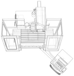 cnc lathe machine wire-frame vector image