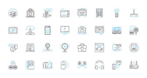 computer parts linear icons set motherboard vector