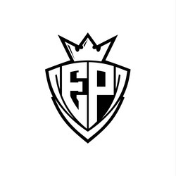 ep letter logo with sharp triangle shield shape vector image