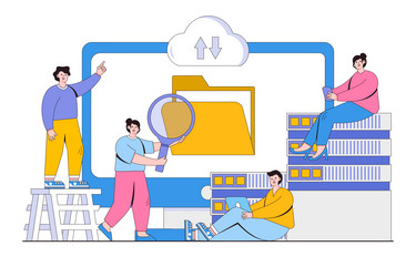 flat big data streams processing with people vector image
