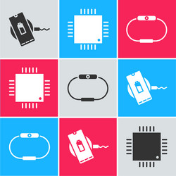 set wireless charger processor with microcircuits vector image