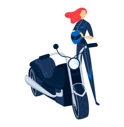Woman with motorcycle isolated on white Royalty Free Vector