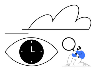 cloud clock in eye and person with magnifying vector image