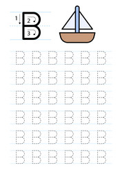 Printable letter b alphabet tracing worksheet vector