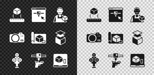 set isometric cube 3d printer setting graphic vector image
