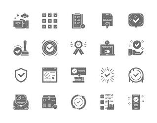 set of check mark and approve grey icons vector image