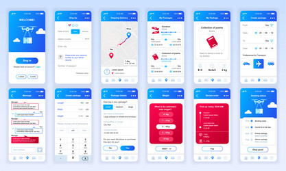 Set of ui ux gui screens delivery app flat design vector