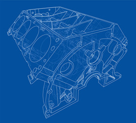 engine block sketch rendering of 3d vector image