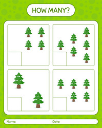 how many counting game with pine tree worksheet vector image
