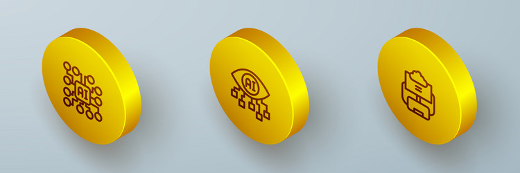 set isometric line neural network computer vision vector image