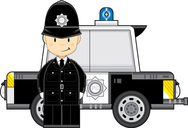 Cartoon policeman and police car vector