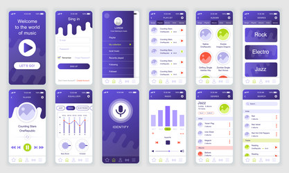 Set of ui ux gui screens music app flat design vector