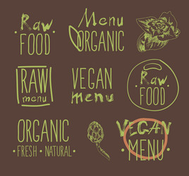 Raw vegan food calligraphy vector