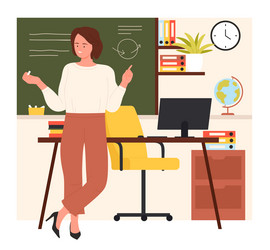 teacher standing at blackboard in classroom woman vector