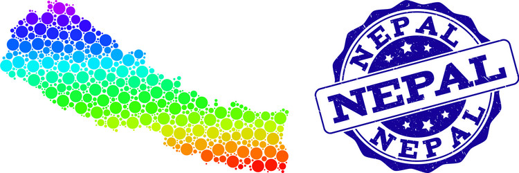 Dot rainbow map of nepal and grunge stamp seal vector