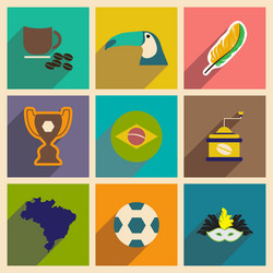 Set of flat icons with long shadow brazil vector