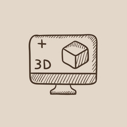 computer monitor with 3d box sketch icon vector image