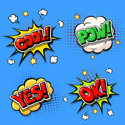 Set of comic speech bubbles and dynamic explosion vector