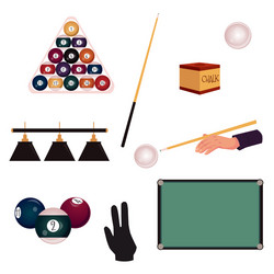 set of flat style pool billiard snooker objects vector