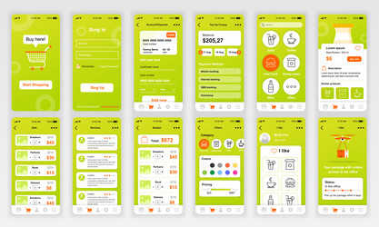 Set of ui ux gui screens shopping app flat design vector